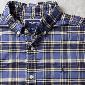 Charles Tyrwhitt Oxford OverCheck Button Down L/S Indigo Blue Men's Size L